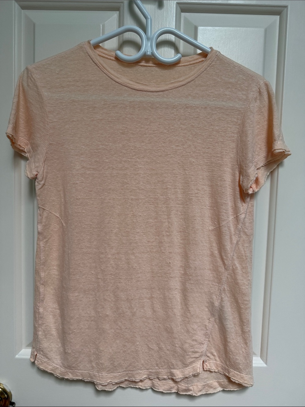 Frame  17 inch ptp 100% Organic Linen peach slub short sleeve tee (raw hems)